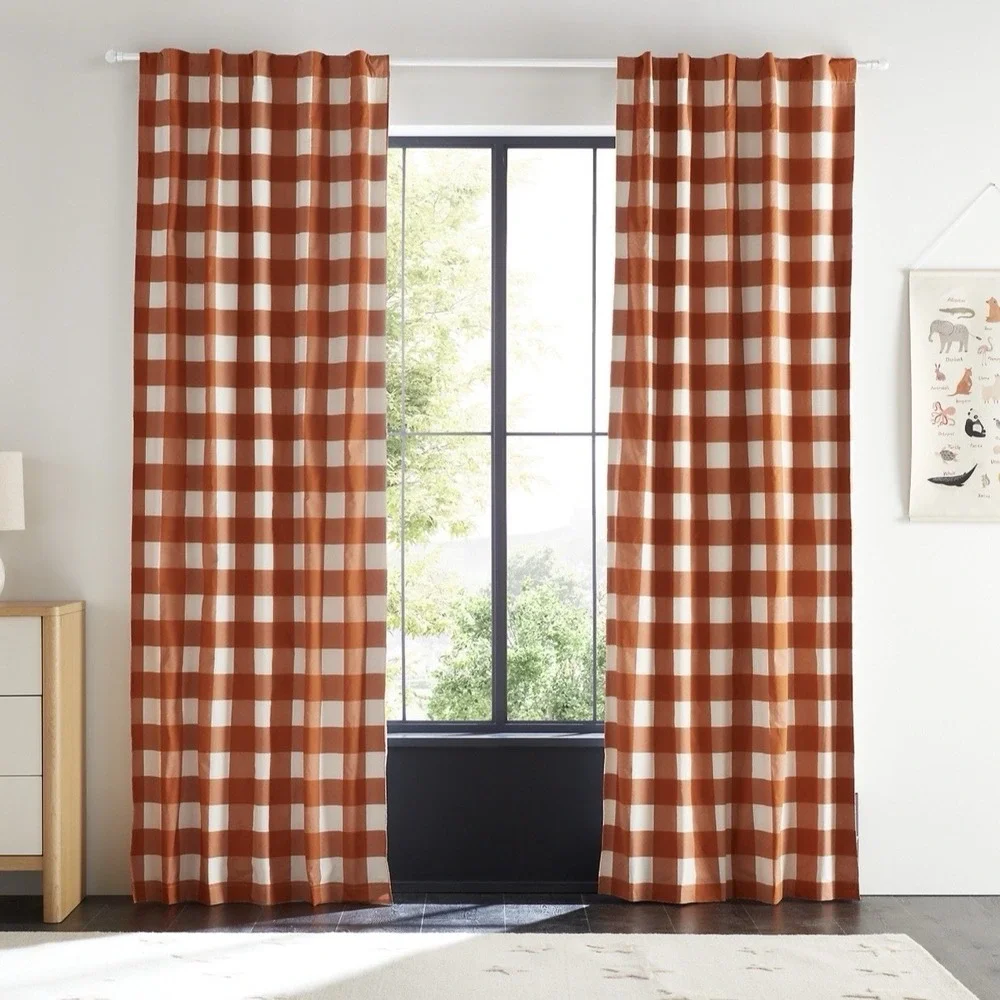 Crate & Kids Terracotta Buffalo Check Blackout Curtain Panels 44x84 Pair